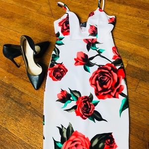 White Plunging V midiDress